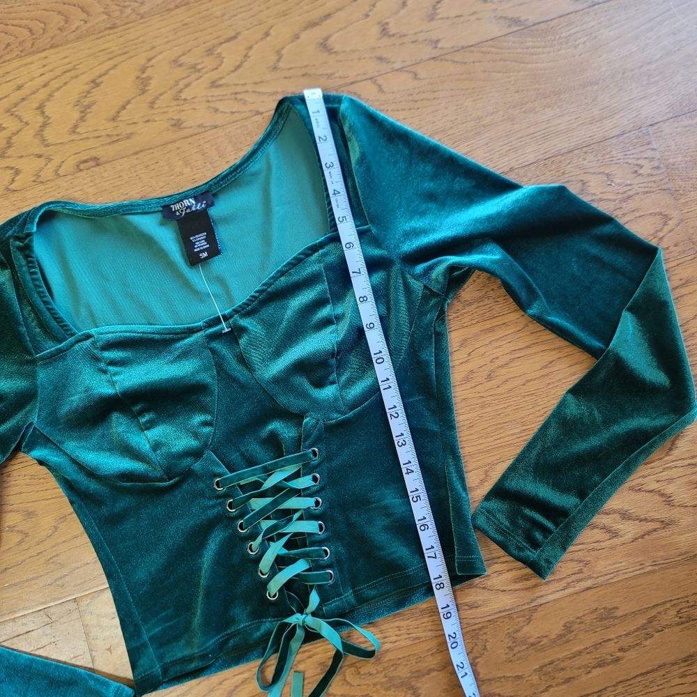 Thorn & Fable Velour Corset Top Lace Up Fairycore Green Size Small - Picture 8 of 8